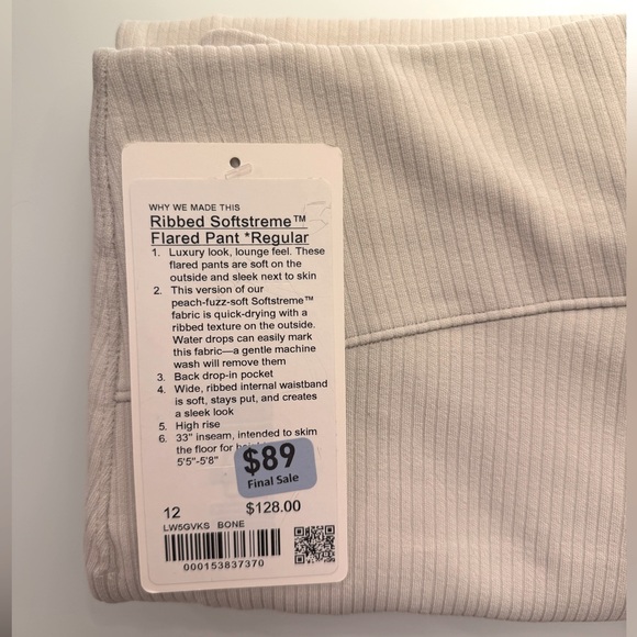 NWT Lululemon Ribbed Softstreme Flared Pant *Regular Bone Size 12 - Picture 9 of 9